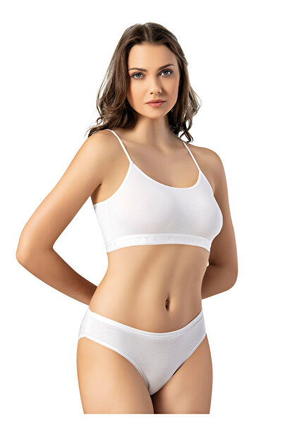 Arseno Women's Plain Padded Detail-Cotton Bustier with String Straps White 6-...