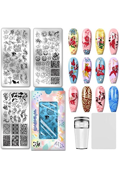 Choice AECH011-02614 3 قطع من قوالب ختم الأظافر، استنسلات فنية لأظافر الأسماك...