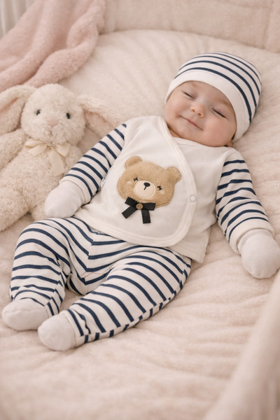 Arin Baby طقم خروج من المستشفى للأطفال حديثي الولادة من القطن 100% بنقشة الدب...