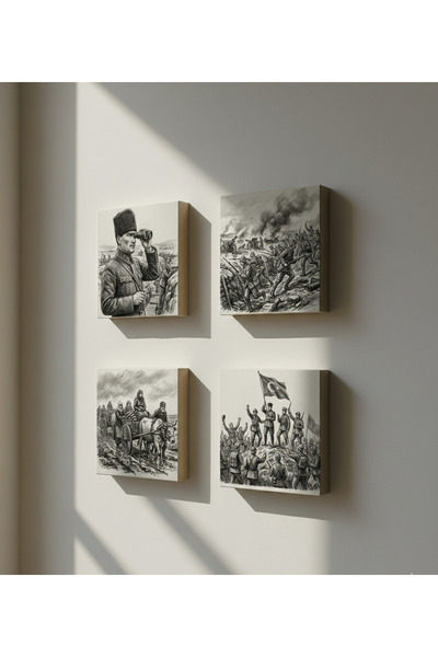 Etniky Taş Tablo Kurtuluş Savaşı Karikatüristik Karakalem Çizim