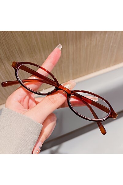 Choice نظارات بنية اللون، بيضاوية صغيرة، بعدسات شفافة مضادة للضوء، إطار بلون ...