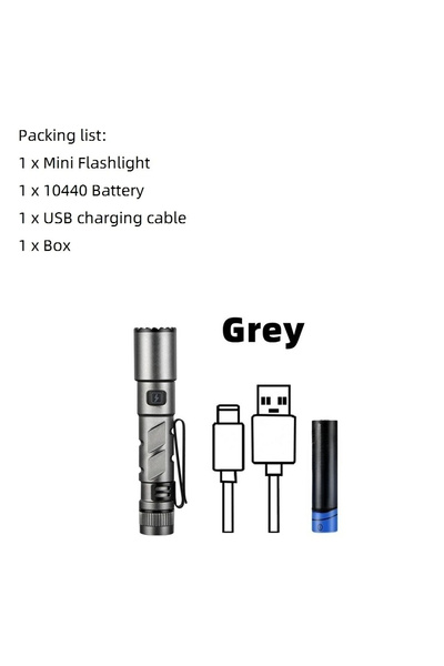 Choice مصباح يدوي صغير رمادي اللون من زووم، مزود بإضاءة LED ساطعة، قابل لإعاد...