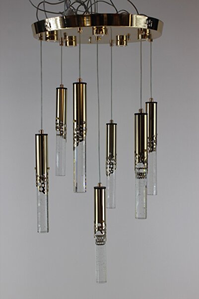 GN GEN AYDINLATMA Lüks Gold Çemberli Seri 7li Kalın Jöle Cam Modern 3 Renk Le...