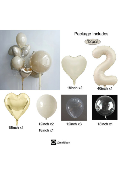 Choice مجموعة أخرى - بالونان من اللاتكس الأبيض الرملي، بالونان من رقائق معدني...