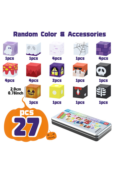 Choice 27pcs 27PCS Halloween Theme Magnetic Building Block Toy in Iron Box, 3...