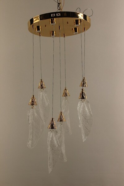 GN GEN AYDINLATMA Lüks Gold Çemberli Seri 7li Cam Yaprak Model Kristal Görünü...