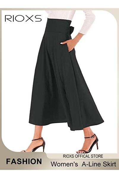 RIOXS Women's High Waist A-Line Maxi Skirt