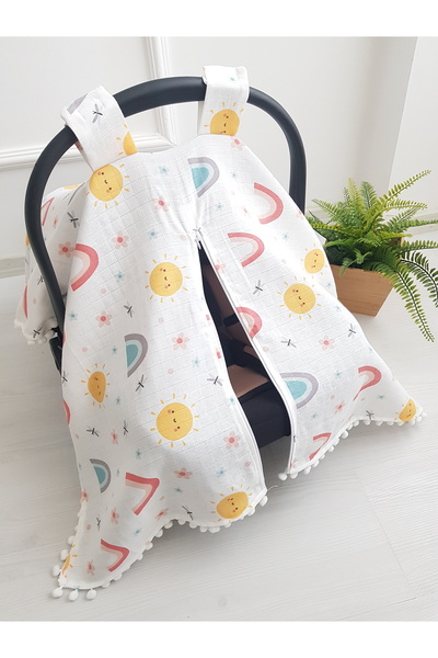 artıbebe Puset Örtüsü Müslin Fermuarlı Güneş Desenli %100 Pamuk