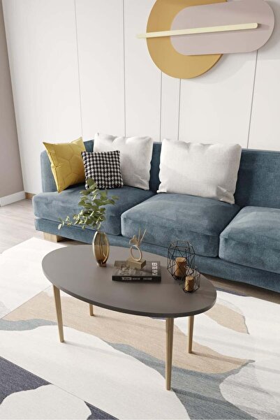 woodaria Orta Sehpa, Elips Masa, Ahşap Ayaklı Orta Sehpa, Salon Masası, Sehpa