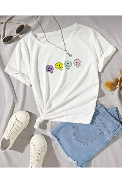 EYAX MODA تيشيرت بناتي برقبة دائرية مطبوعة