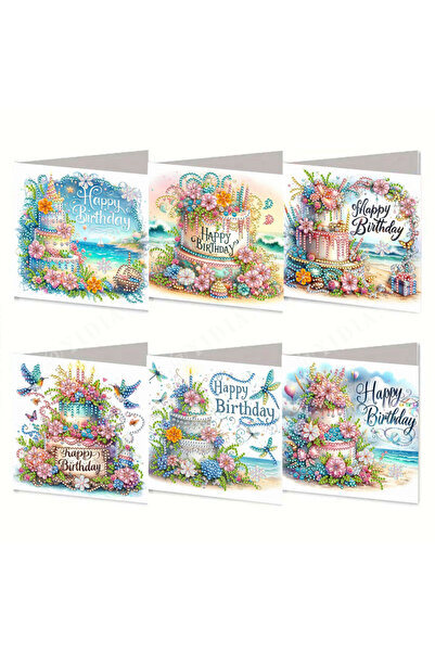 Choice 30X15CM 6-Piece Diamond Painting Birthday Cake Card Set - A birthday g...