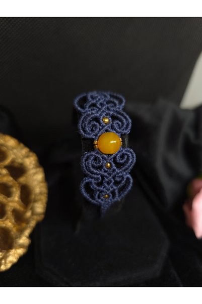 OEM Bratara macrame bleumarin cu piatra de jad