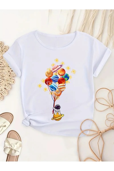 EYAX MODA تي شيرت مطبوع برقبة دائرية للأطفال/البنات/الصبيان