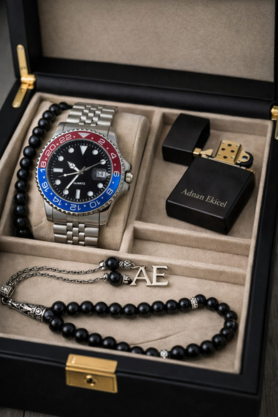 pierrose Erkek Çift Renk GMT Bezel Gümüş Metal Kordon Kol Saati Bileklik Tesb...