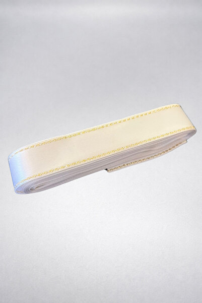 Ak Tuhafiye White - Gold Glitter Satin Ribbon 3 cm 10 Meters Decoration, Rose...