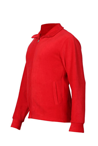Arseno Unisex Red Zippered Mock Neck Fleece Coat - Red - Arsnoumdtploltar-Kir