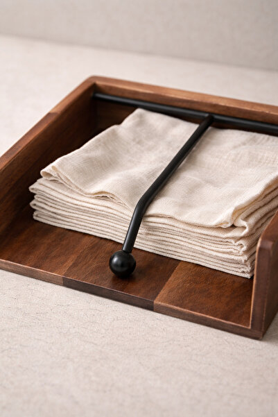 Mottogo Wooden Napkin Holder with Metal Detail – Modern Countertop & Tabletop