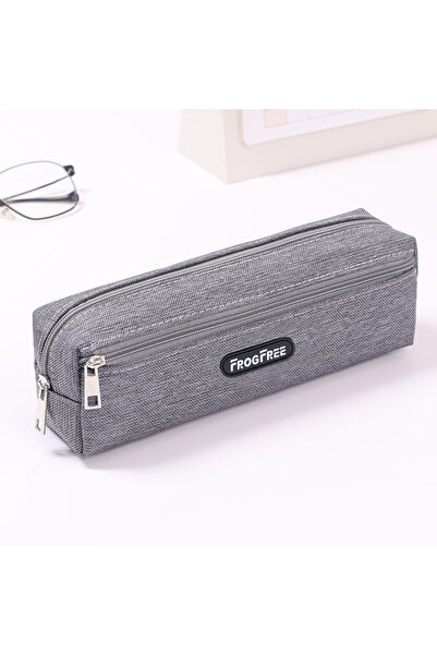 Choice Grey New Canvas Pencil Case with Zipper Solid Color Stationery Pouch S...