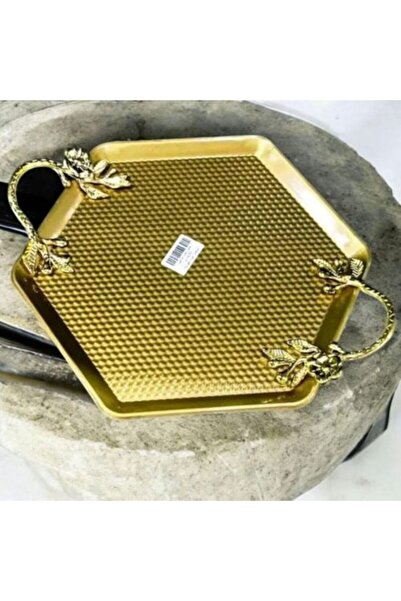 Generic Golden Hexagonal Serving Tray with Decorative Handles