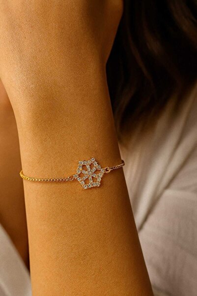 NKIE JEWELS سوار من الفولاذ المصقول على شكل ندفة الثلج باللون الذهبي - 3599