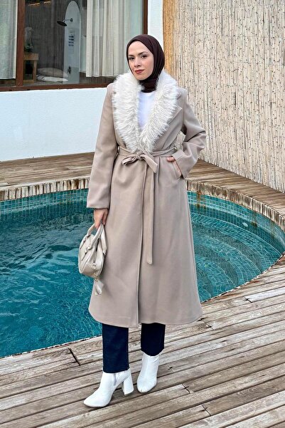 lamelif Fur Collar Coat Beige