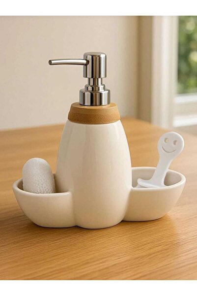 Home Porcelain White Liquid Soap Dispenser - Kitchen Countertop - with Brush ...