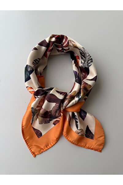 who knows ¿ Beige Orange Patterned Scarf Bandana Women's Clothing Accessory
