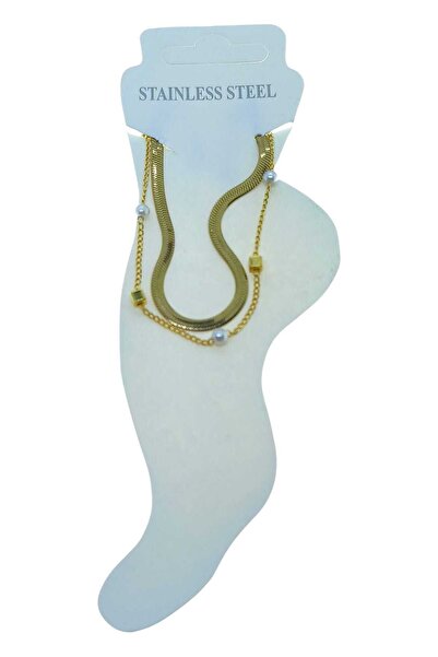 NKIE JEWELS خلخال من الفولاذ اللؤلؤي الإيطالي المكعب باللون الذهبي - 3494