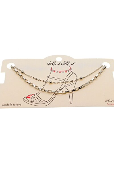 NKIE JEWELS Silver Ball and Cube Chain Anklet - 1822
