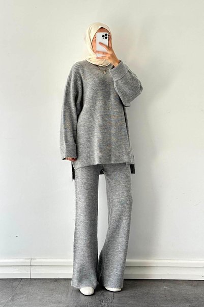 lamelif material reiat Set de tricotaje gri