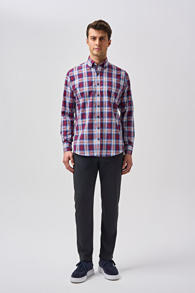 Bisse Studio Erkek Regular Fit Uzun Kollu Cepsiz Gömlek Kırmızı