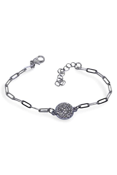 NKIE JEWELS Silver Color Round White Stone Model Paperclip Chain Steel Bracel...