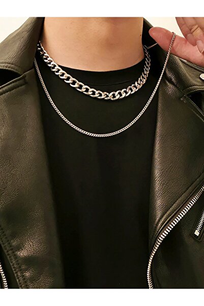 NKIE JEWELS Silver Color Choker Necklace Unisex Layered Cadena Necklace