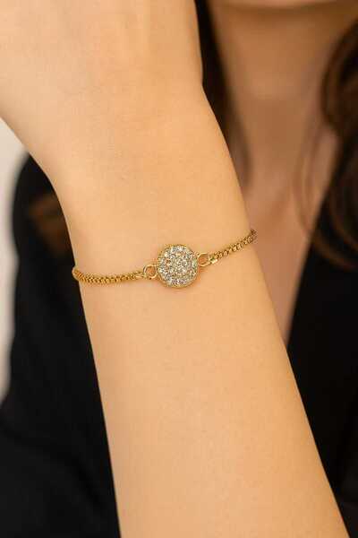 NKIE JEWELS Gold Color Chubby Round White Stone Elevator Steel Bracelet - 3600