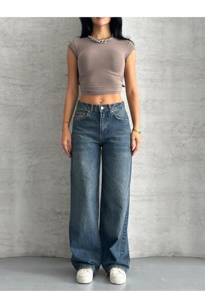Lijor Kadın Yüksel Bel Mavi Baggy Pantolon