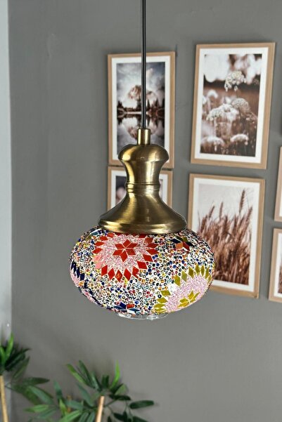 Bamyum Noura Mozaik-C Renkli Cam Tekli Avize Eskitme Tokmak Başlık Retro Sark...