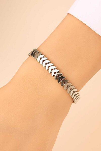 Tuncel Store سوار فضي اللون على شكل هيكل السمكة للجنسين - 3368