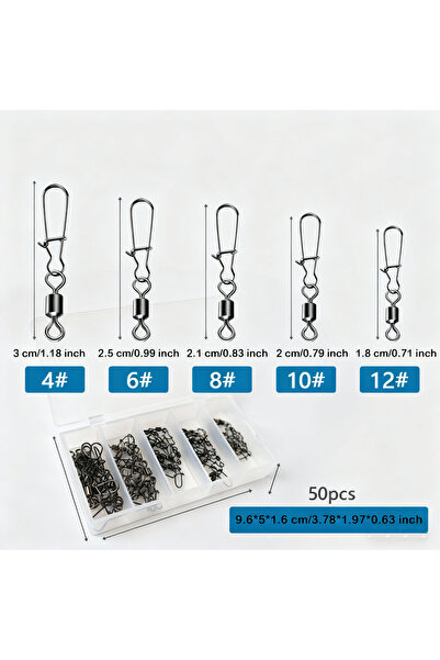 Choice مجموعة من 50 قطعة/علبة من ملحقات صيد الأسماك، موصلات دوارة بمحامل، مشا...
