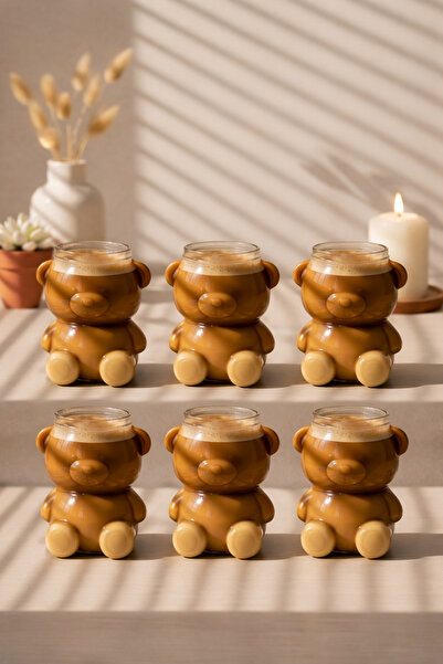 DİVAYS 6 ADET Isıya Dayanıklı Iskandinav Sevimli Ayıcık Tarz Bardak | Kahve V...