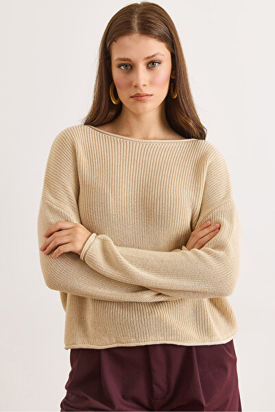 Olalook Women's Stone Boat Neck Lace-Like Knit Viscose Content Tok Knitwear S...