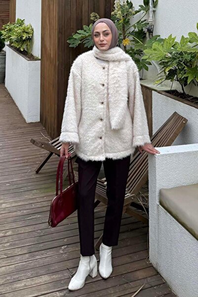 lamelif Beard Fabric Scarf Coat Stone