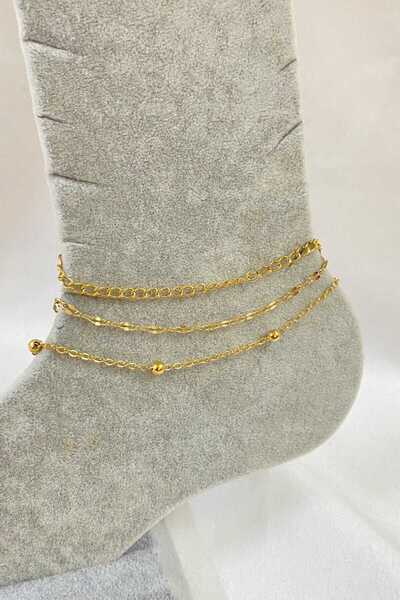 NKIE JEWELS Gold Color Extension Singapore Ball Chain Steel Anklet - 3273