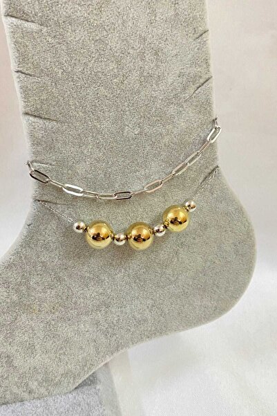 Tuncel Store خلخال فضي اللون موديل Scrunch وسلسلة Sf من الفولاذ - 3280