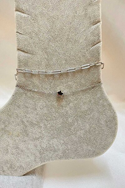 Tuncel Store خلخال فضي اللون على شكل نجمة من الفولاذ بسلسلة Esme وSF - 3302