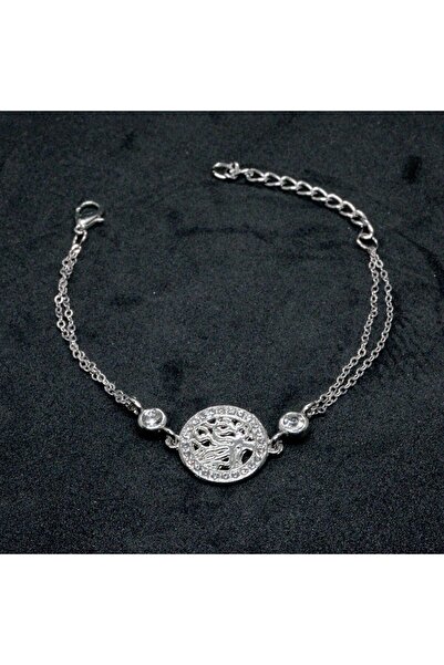 NKIE JEWELS Silver Color Round Tree of Life Figured Double Chain Bracelet 889