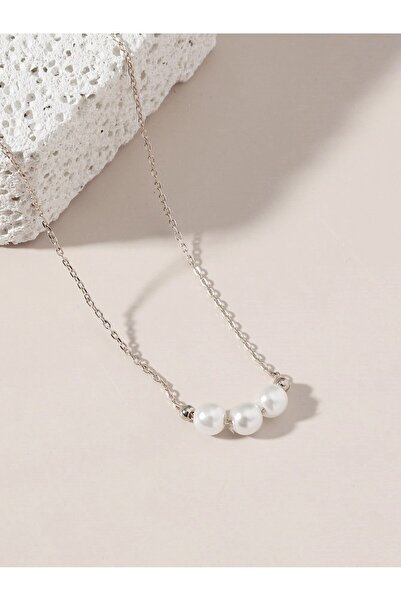 NKIE JEWELS Silver Color Round Dorical 3 Pearl Sf Decor Necklace - 2121