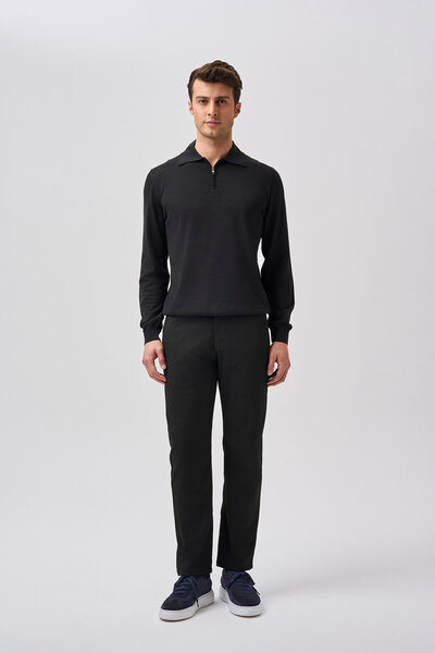 Bisse Studio Erkek Polo Yaka Fermuarlı Triko Sıyah