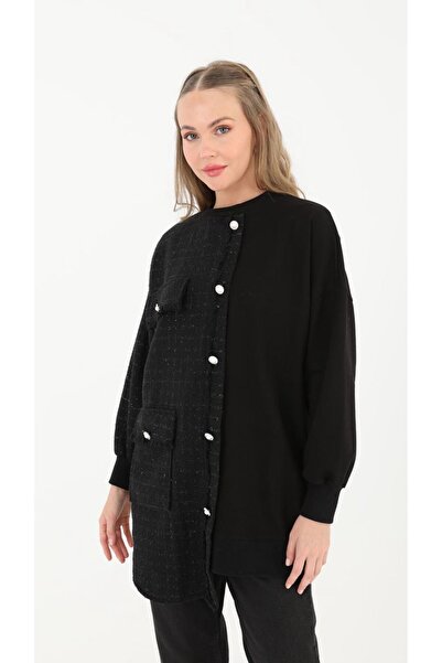 Puane SİYAH TÜVİT DETAYLI TUNİK