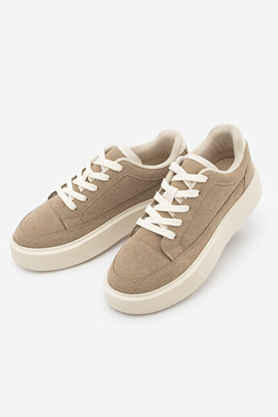 Marjin Women's Sneaker Lace-Up Thick Sole Sports Shoes Domen Beige Suede