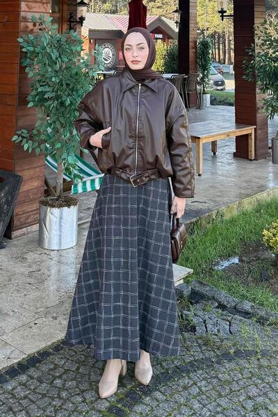 lamelif Δερμάτινο μπουφάν με ζώνη Bitter Brown